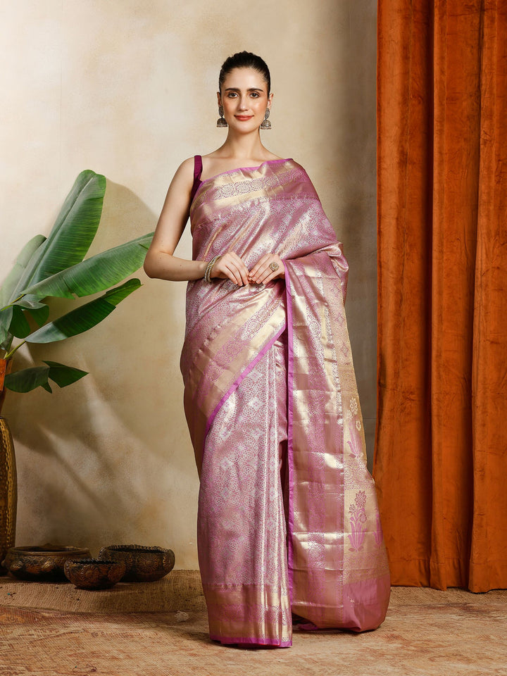 Lavender Kalamkari Woven Design Art Silk Saree