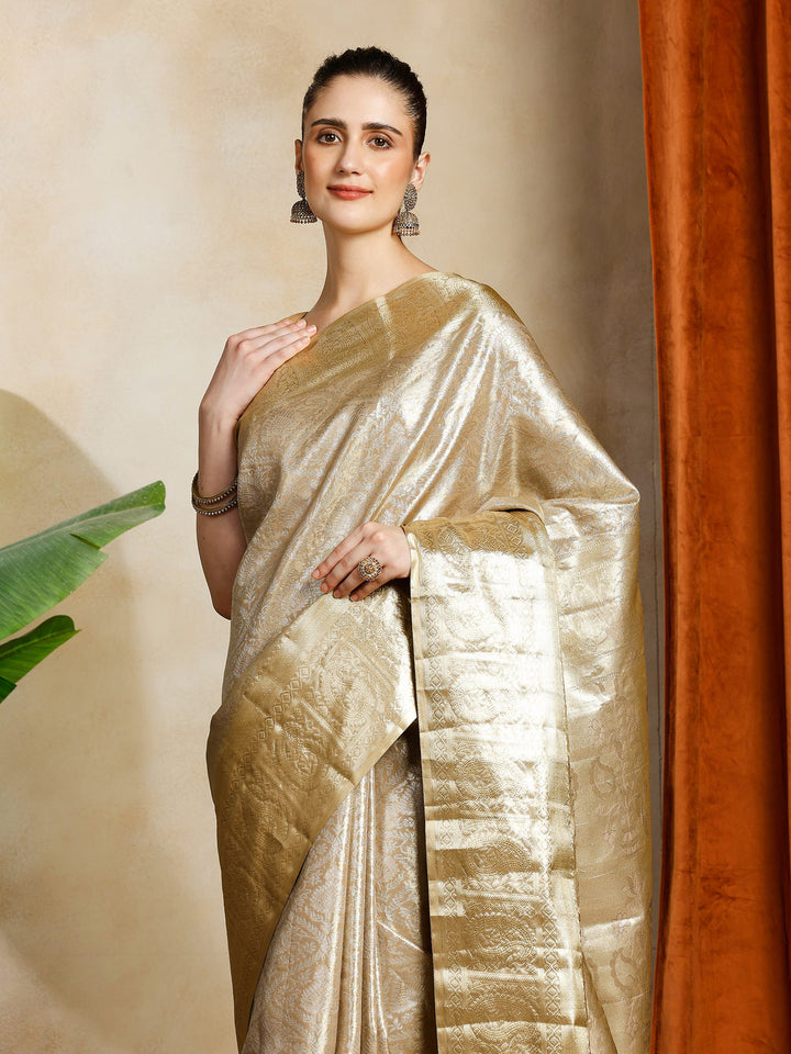 Beige Kalamkari Woven Design Art Silk Saree