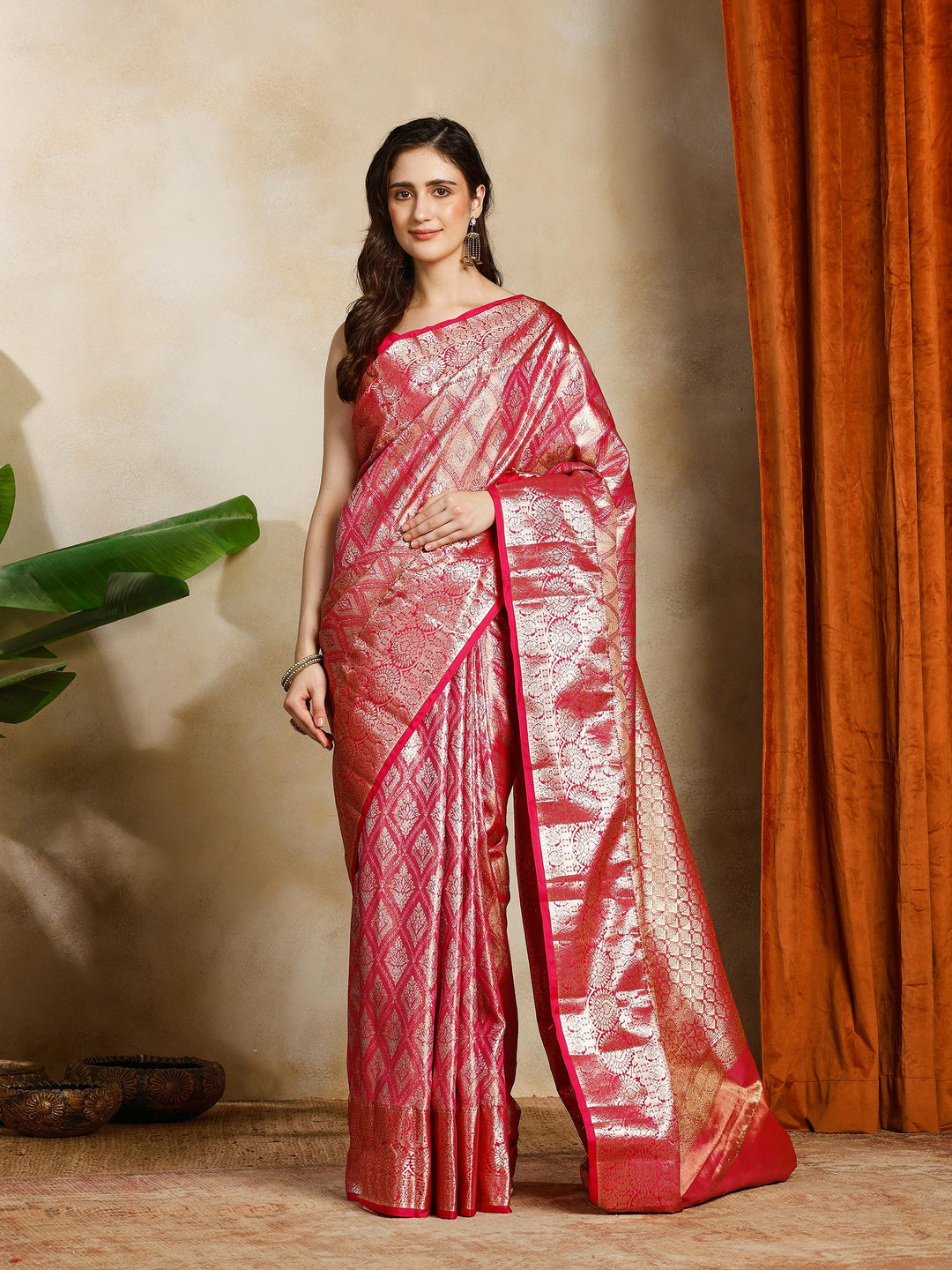 Rani Kalamkari Woven Design Art Silk Saree