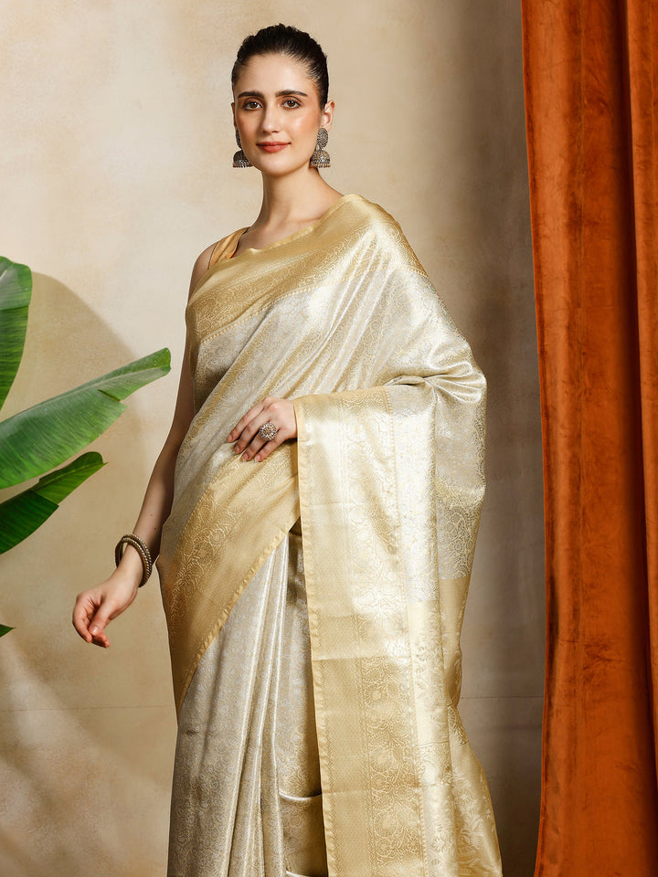 Beige Kalamkari Woven Design Art Silk Saree