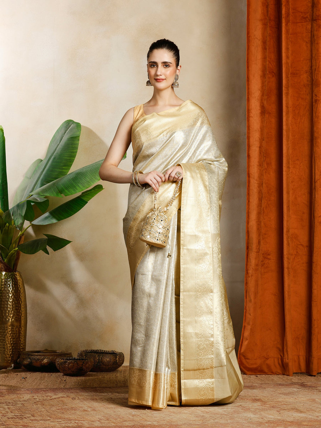 Beige Kalamkari Woven Design Art Silk Saree