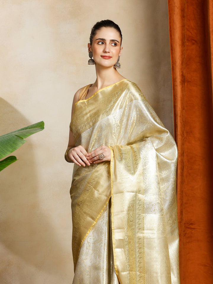 Gold Kalamkari Woven Design Art Silk Saree