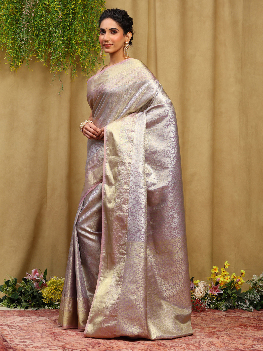 Lavender Kalamkari Woven Design Art Silk Saree