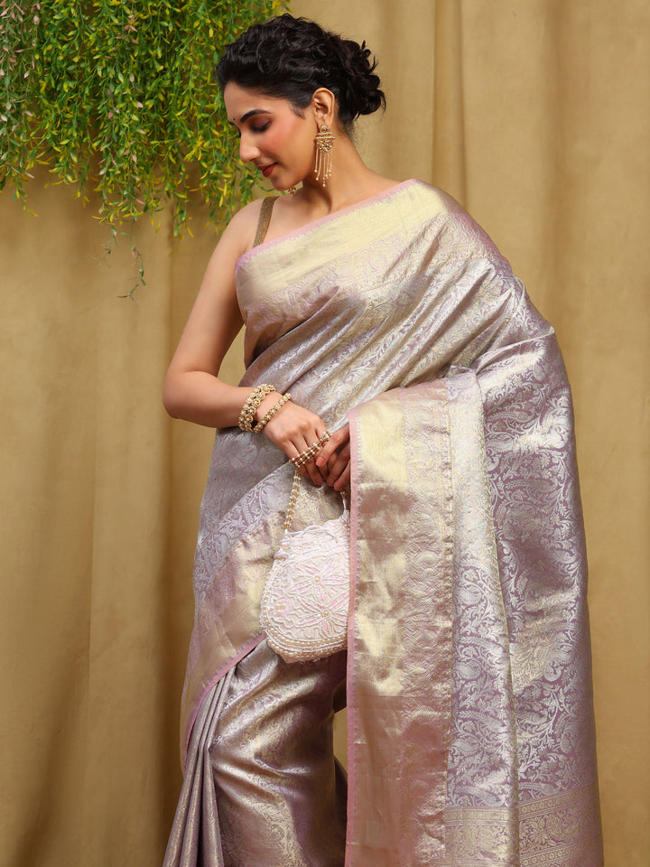 Lavender Kalamkari Woven Design Art Silk Saree