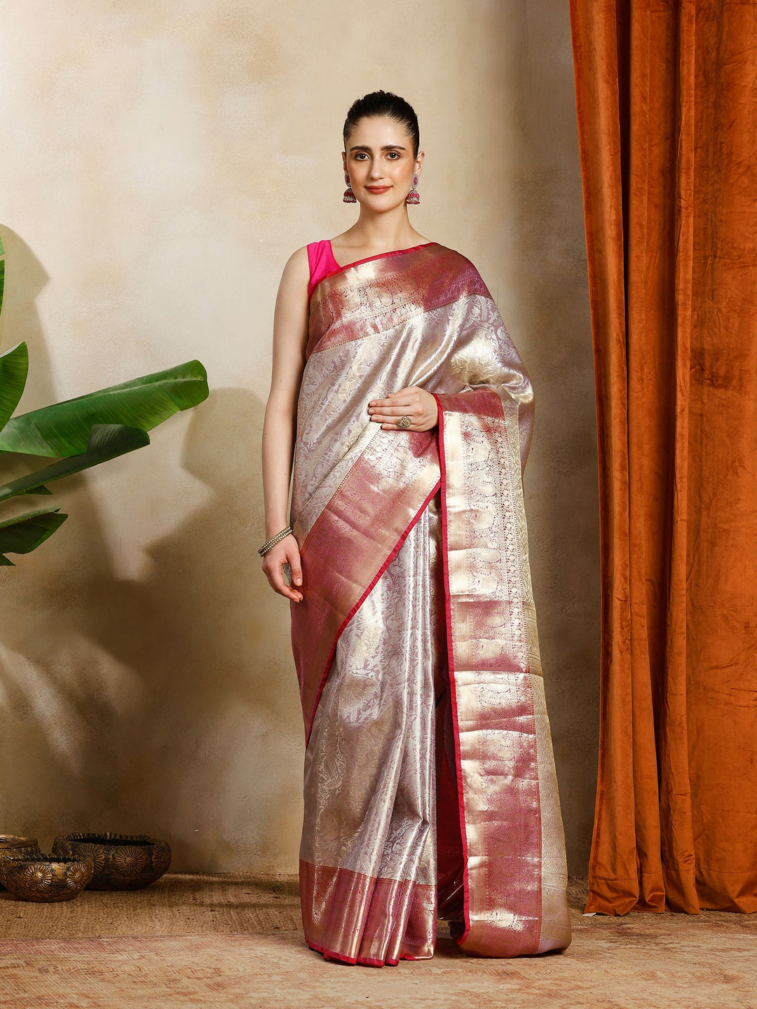Pink Lavender Kalamkari Woven Design Art Silk Saree