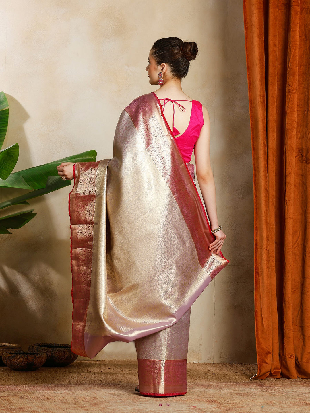 Pink Lavender Kalamkari Woven Design Art Silk Saree
