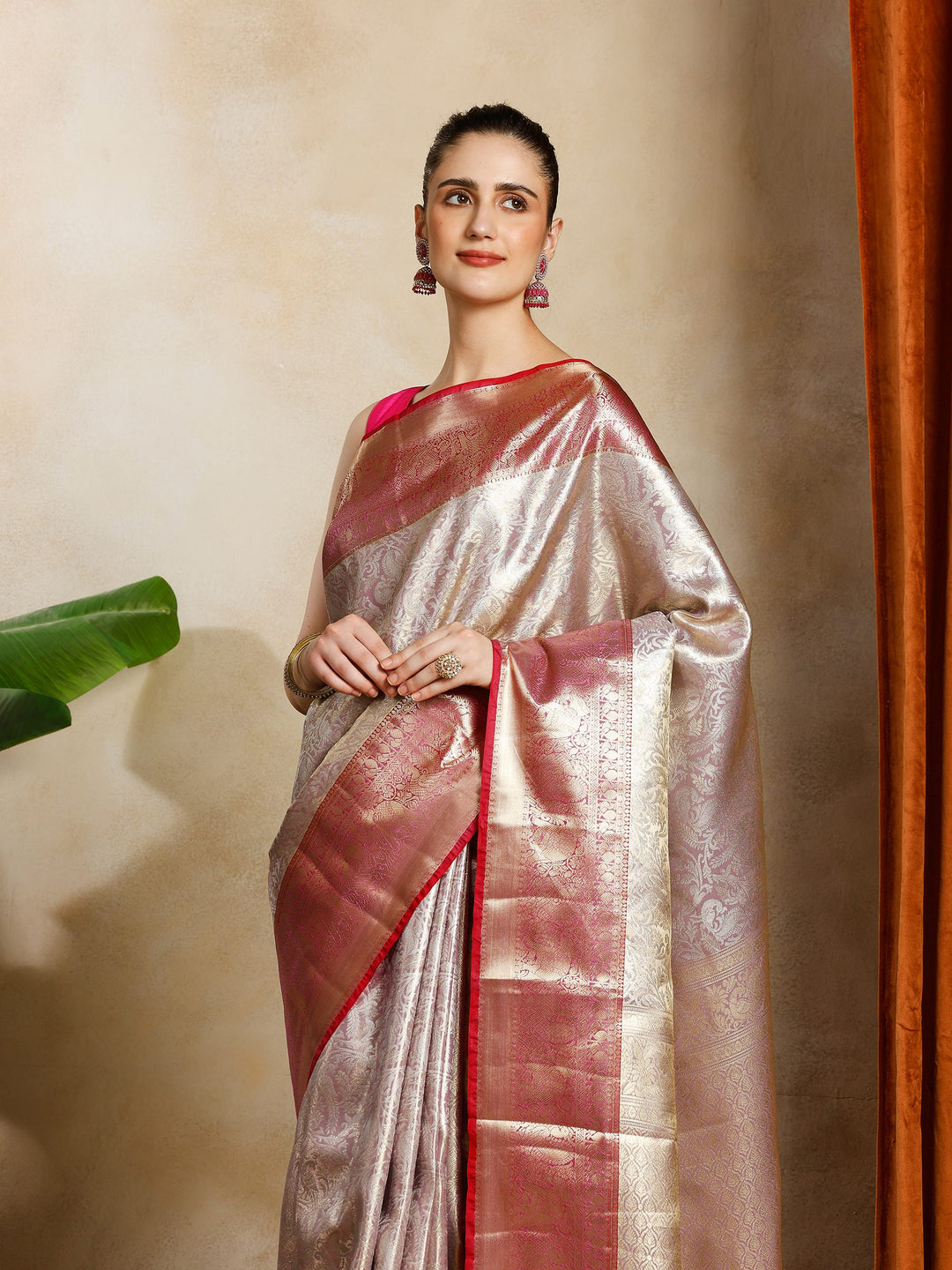 Pink Lavender Kalamkari Woven Design Art Silk Saree