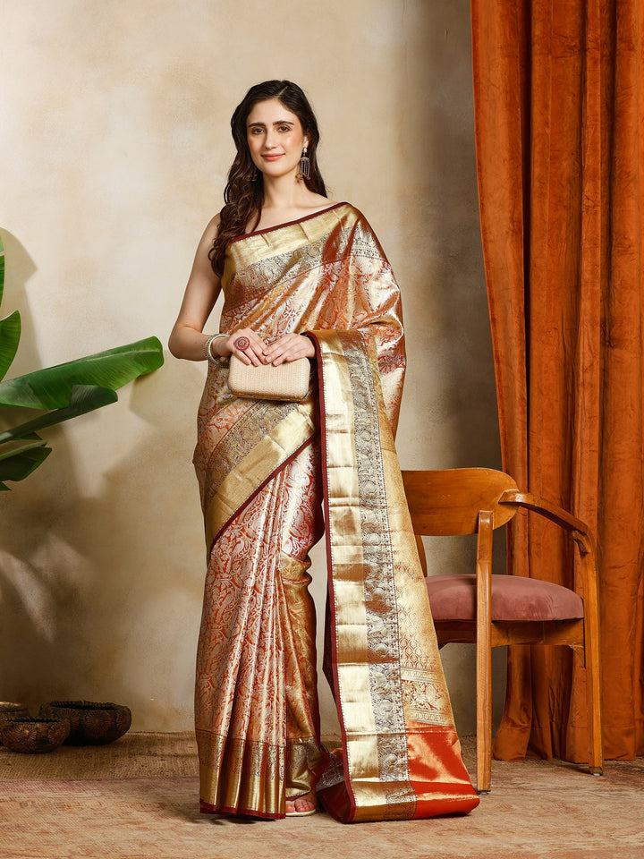 Rust Kalamkari Woven Design Art Silk Saree