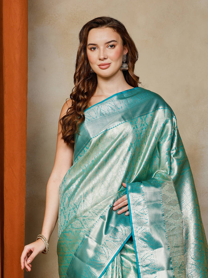 Green Kalamkari Woven Design Art Silk Saree