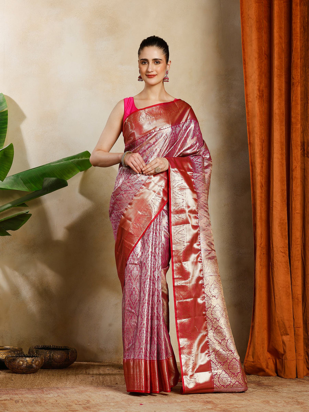 Magenta Kalamkari Woven Design Art Silk Saree