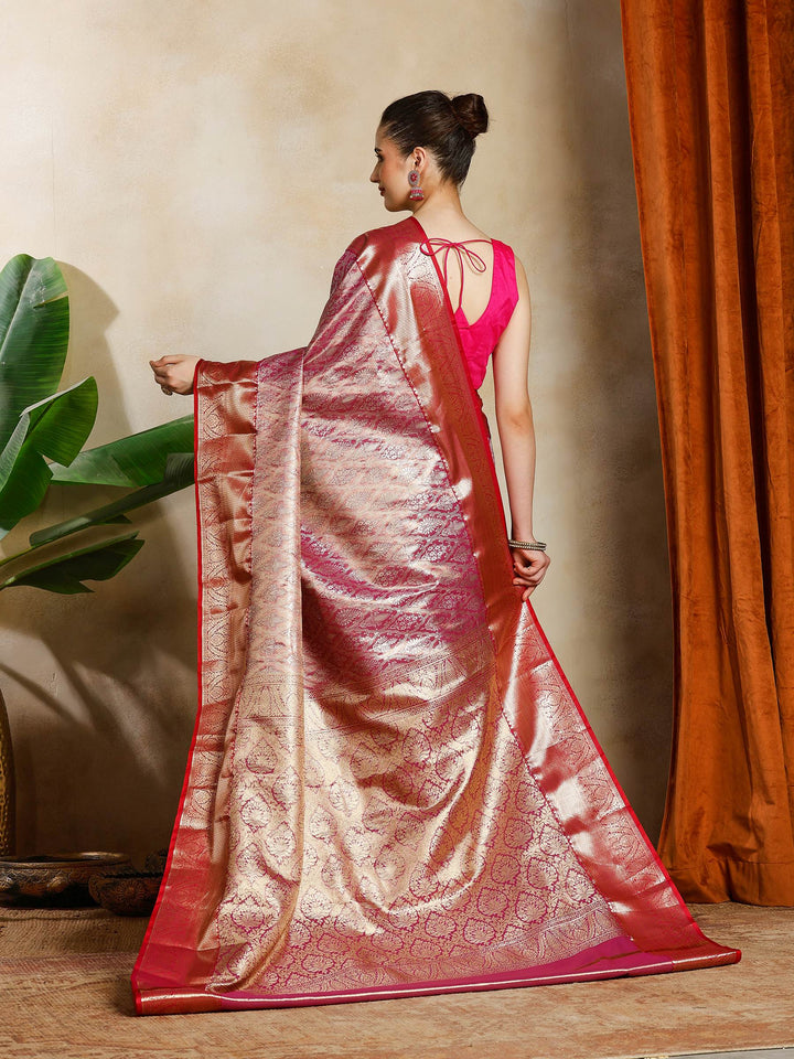 Magenta Kalamkari Woven Design Art Silk Saree