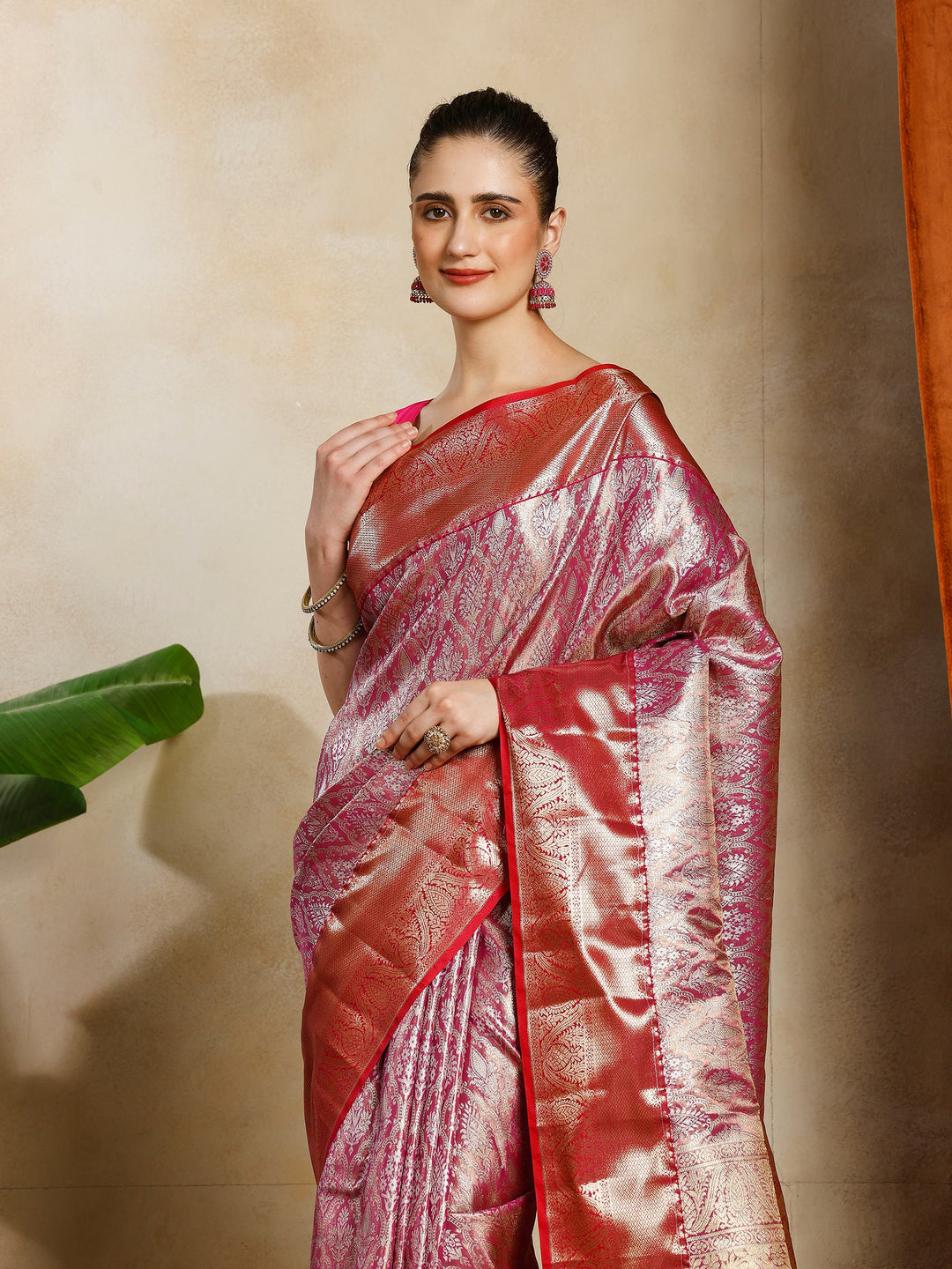 Magenta Kalamkari Woven Design Art Silk Saree
