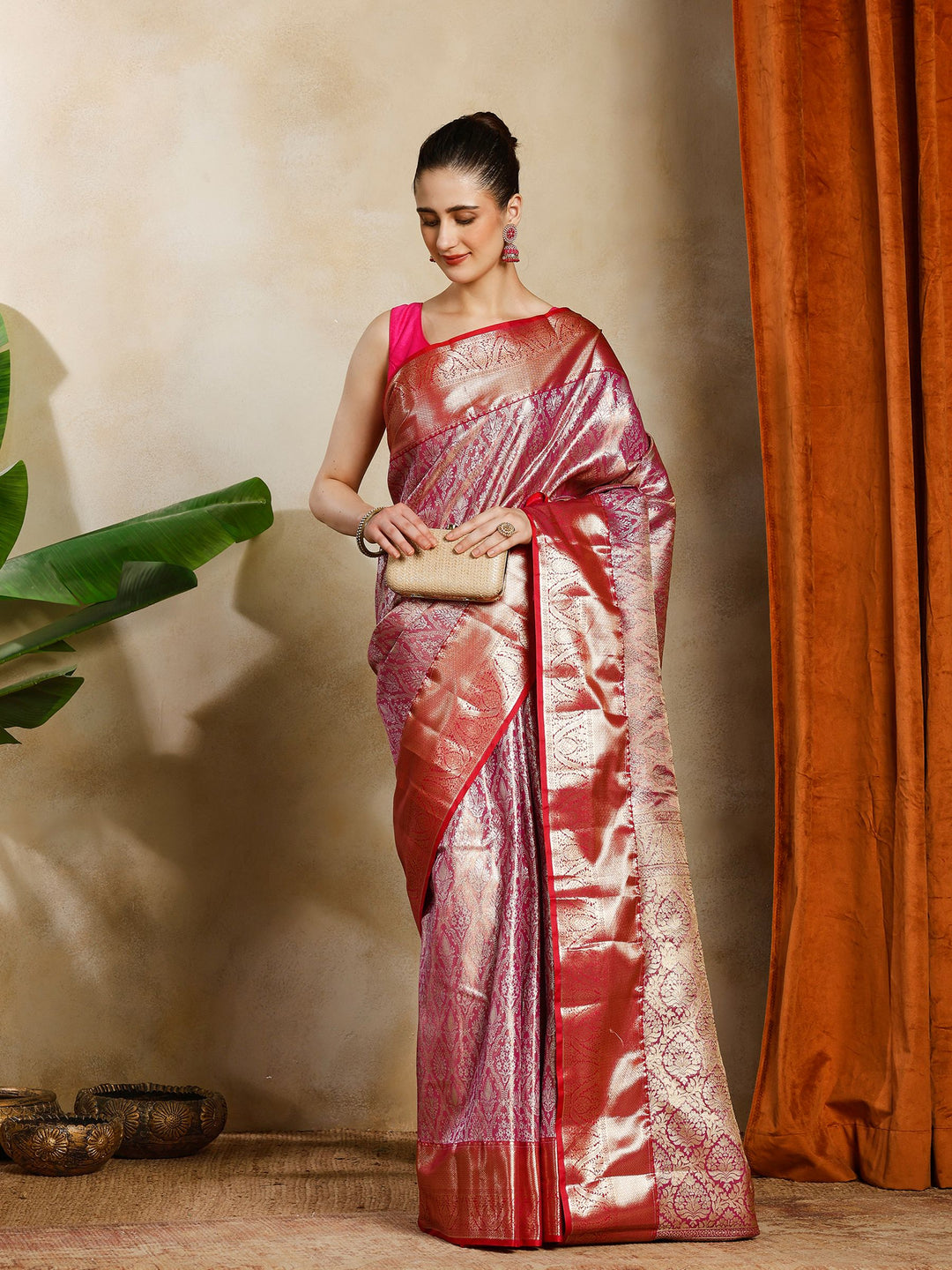 Magenta Kalamkari Woven Design Art Silk Saree