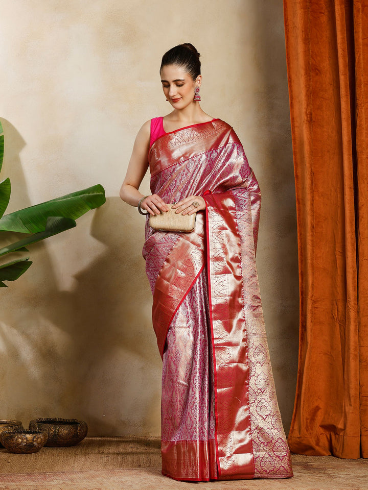Magenta Kalamkari Woven Design Art Silk Saree