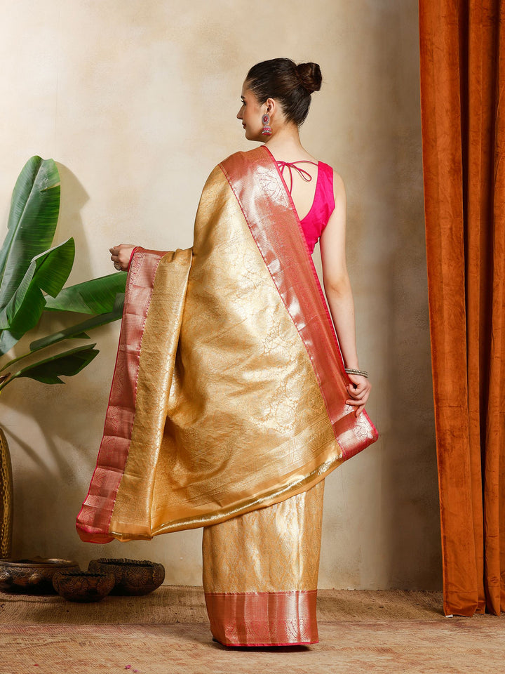 Peach Kalamkari Woven Design Art Silk Saree