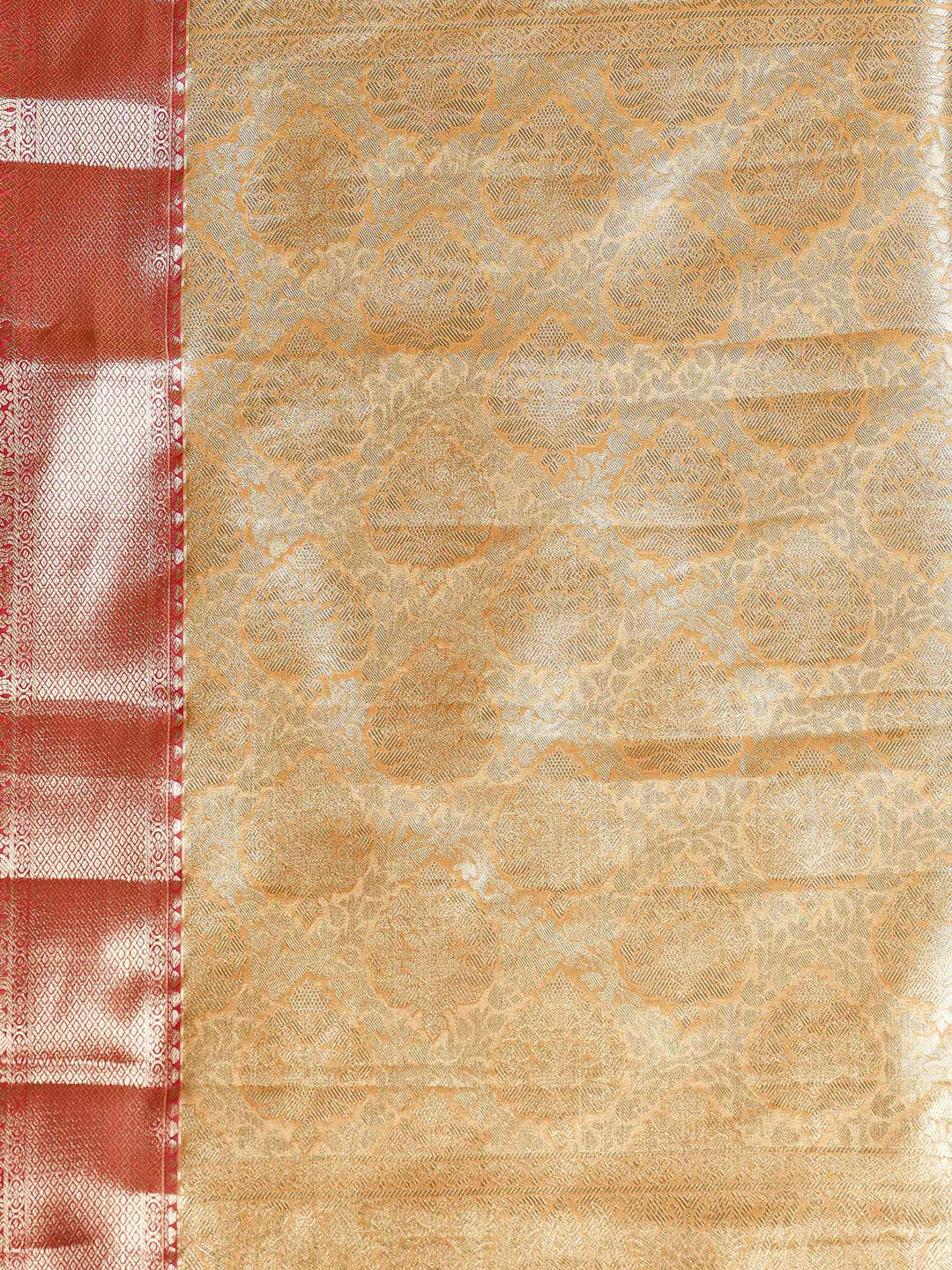Peach Kalamkari Woven Design Art Silk Saree
