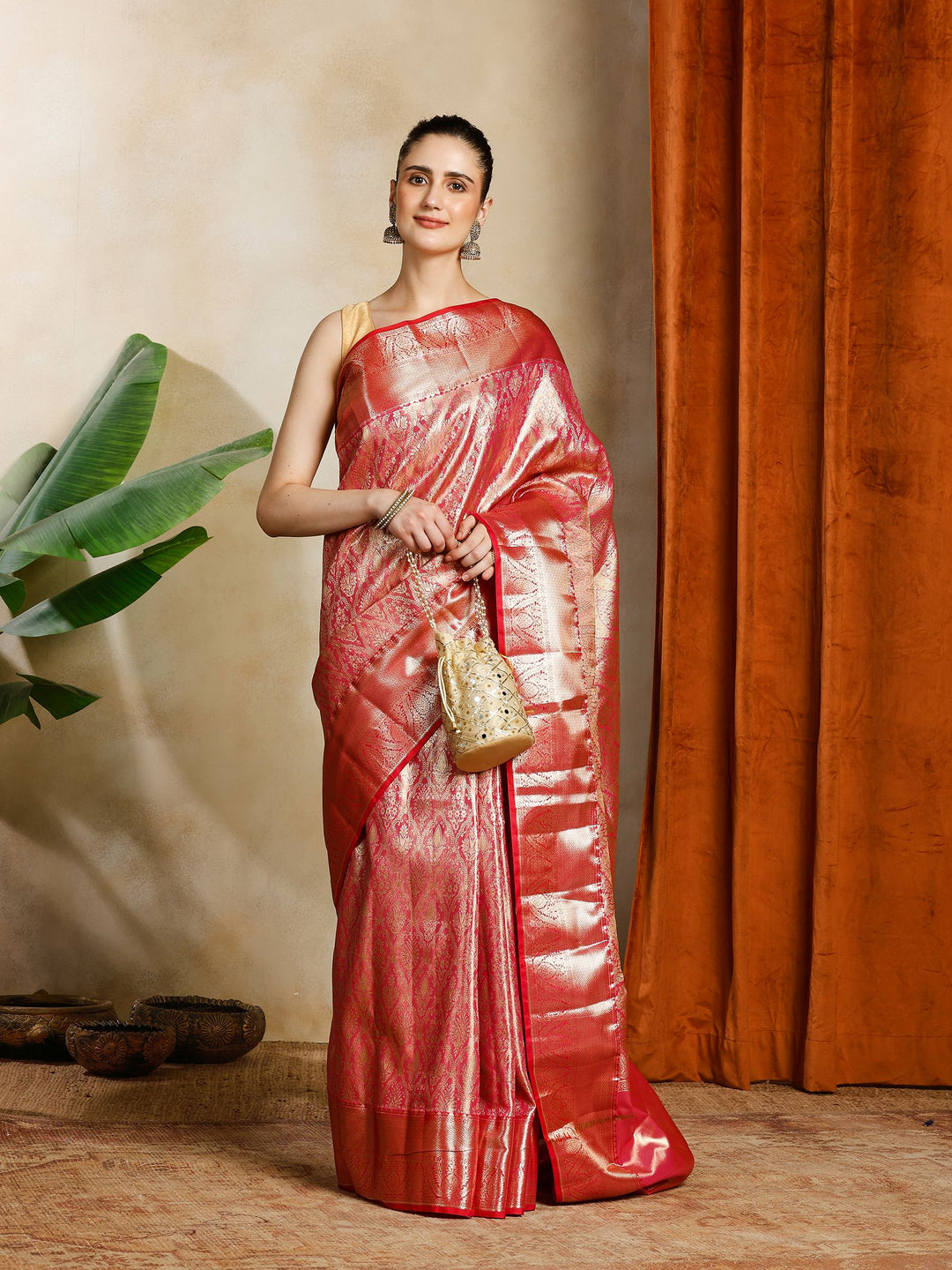 Pink Kalamkari Woven Design Art Silk Saree