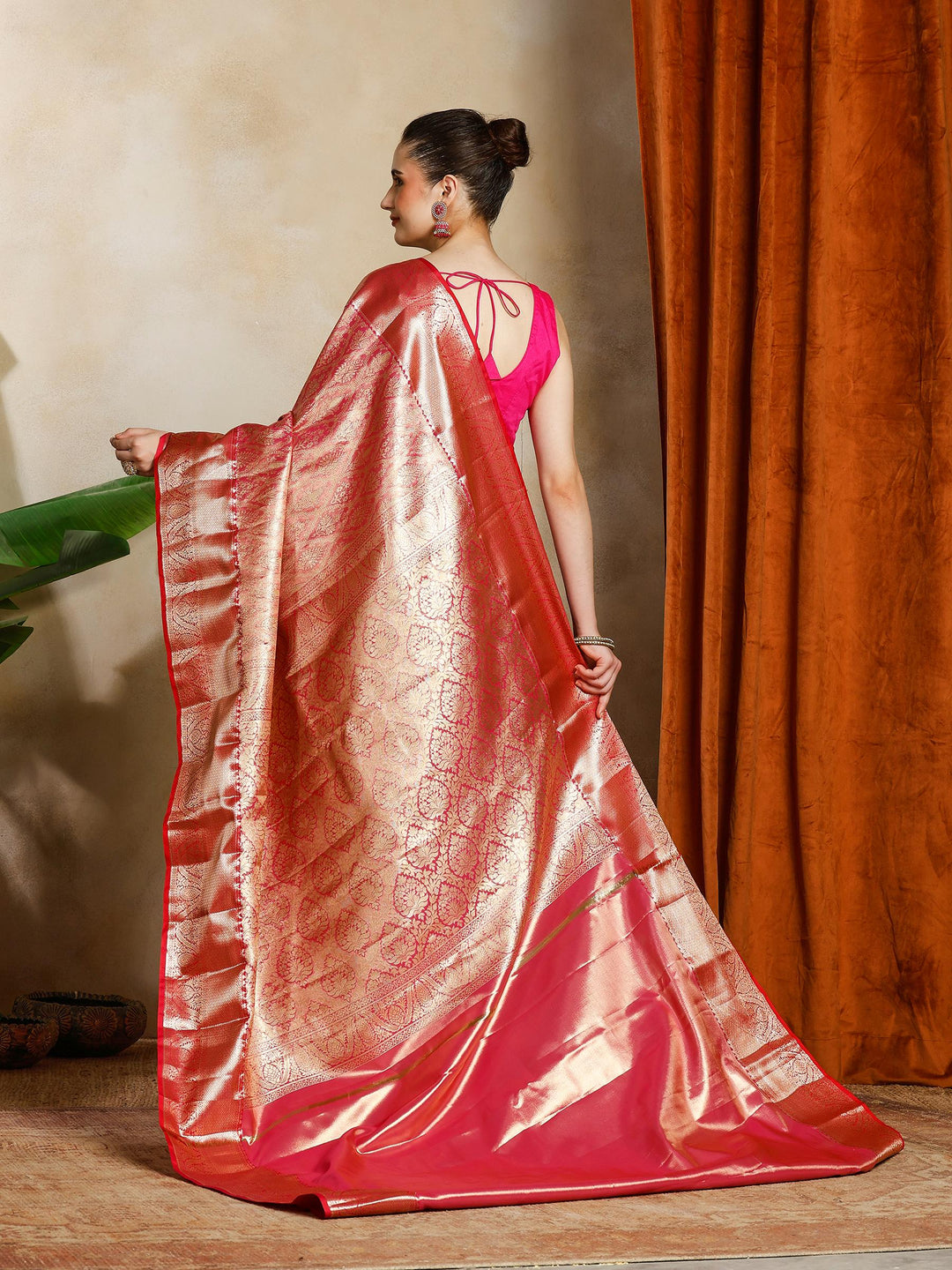 Pink Kalamkari Woven Design Art Silk Saree