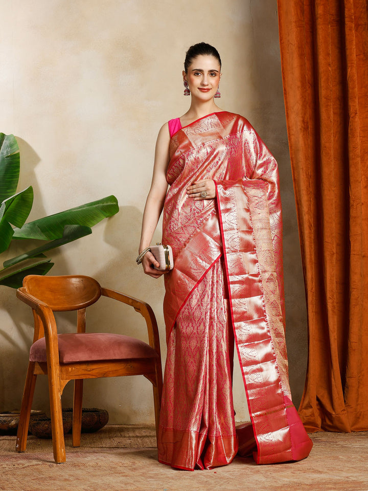Pink Kalamkari Woven Design Art Silk Saree