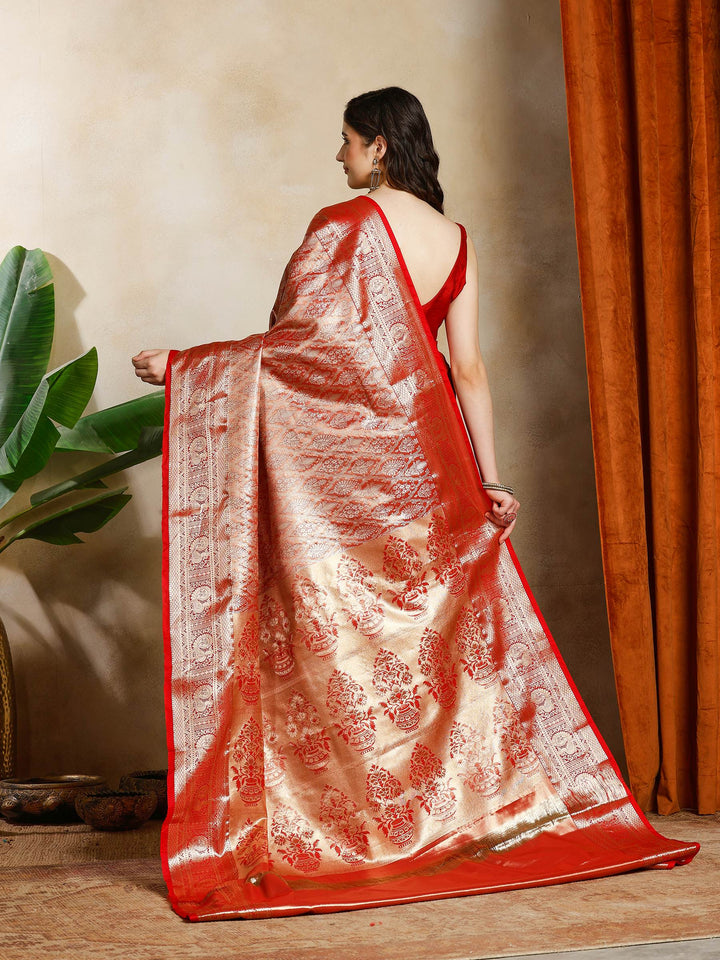 Rust Kalamkari Woven Design Art Silk Saree