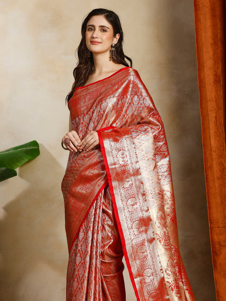 Rust Kalamkari Woven Design Art Silk Saree