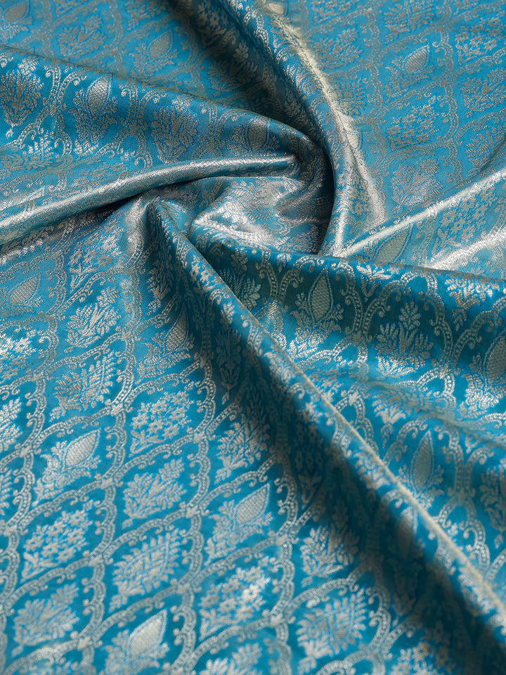 Teal Blue Kalamkari Woven Design Art Silk Saree
