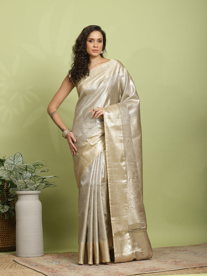 Beige Woven Design Art Silk Saree