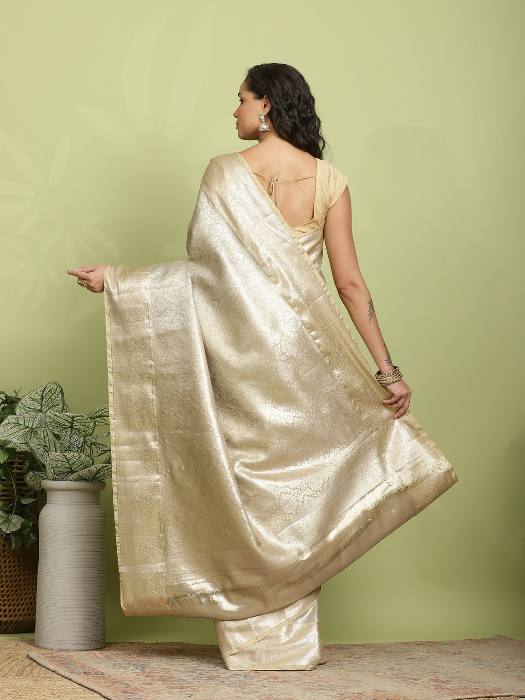 Beige Woven Design Art Silk Saree