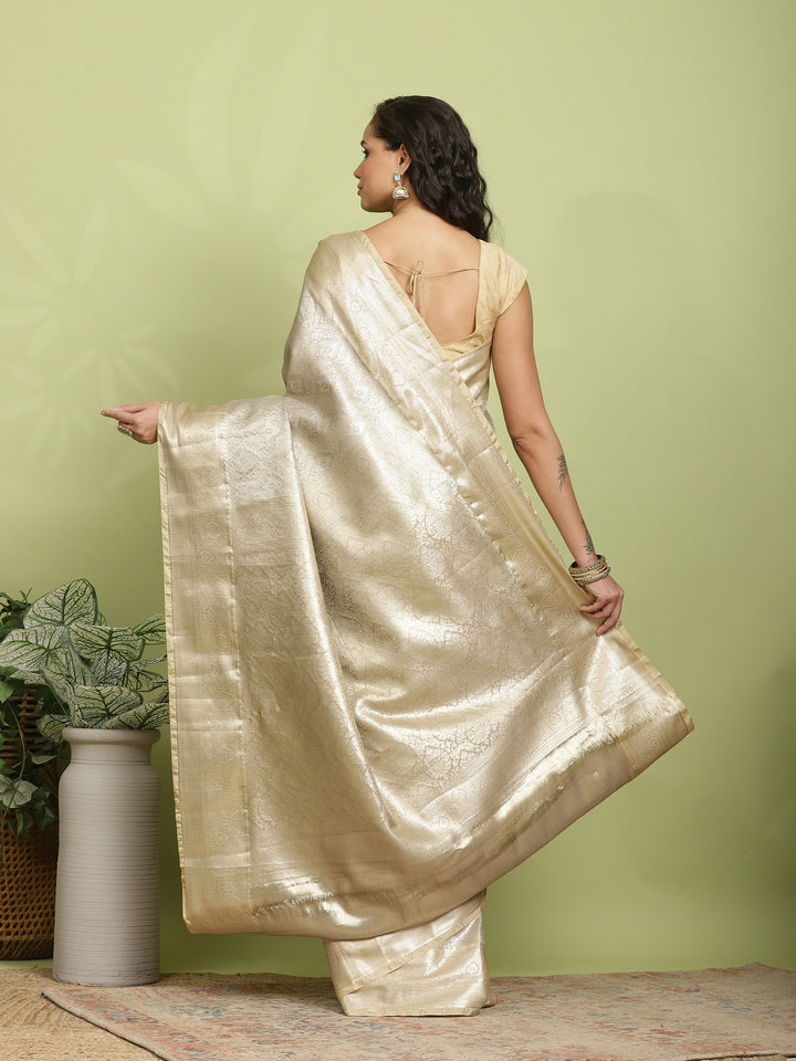 Beige Woven Design Art Silk Saree