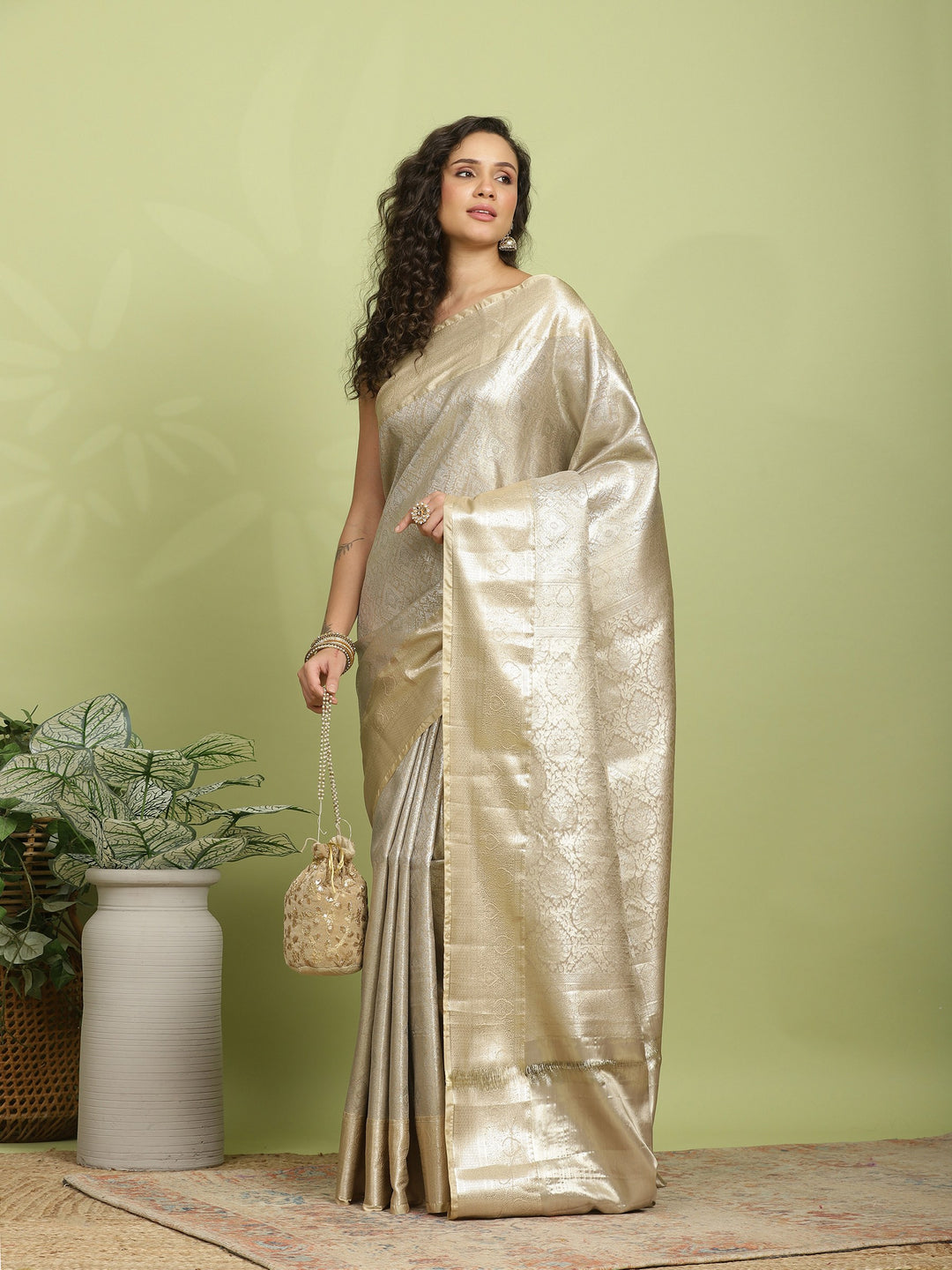 Beige Woven Design Art Silk Saree