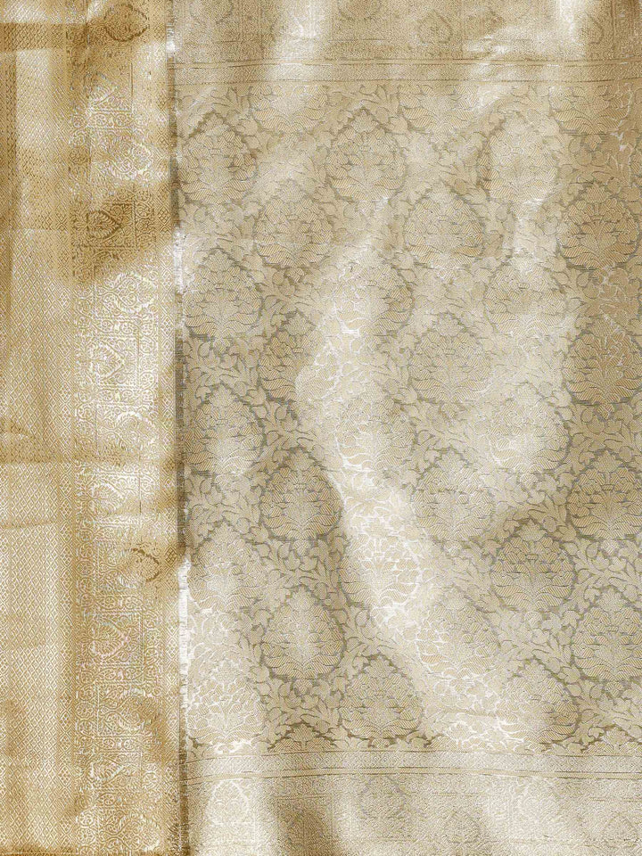 Golden Beige Kalamkari Woven Design Art Silk Saree