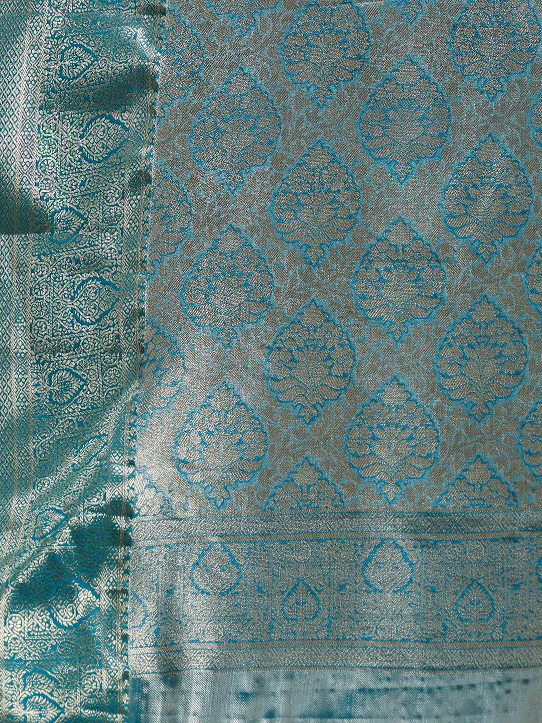 Lake Blue Kalamkari Woven Design Art Silk Saree