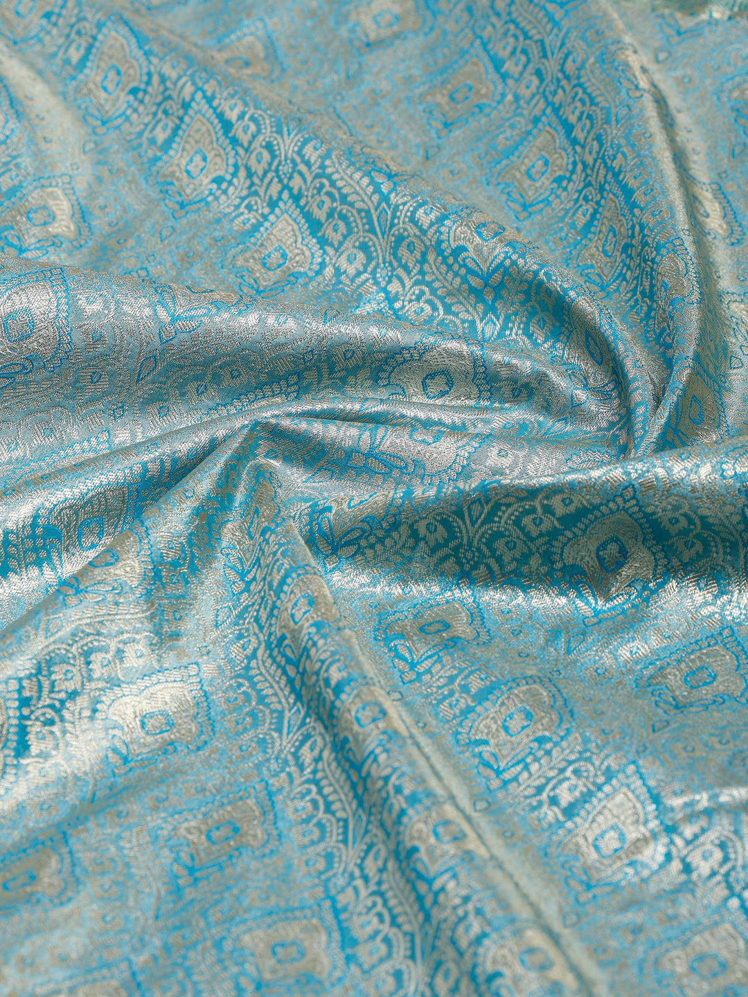Lake Blue Kalamkari Woven Design Art Silk Saree