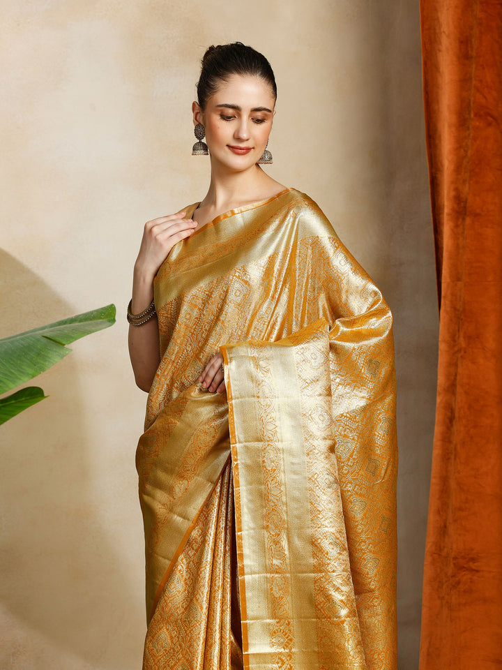 Mustard Kalamkari Woven Design Art Silk Saree