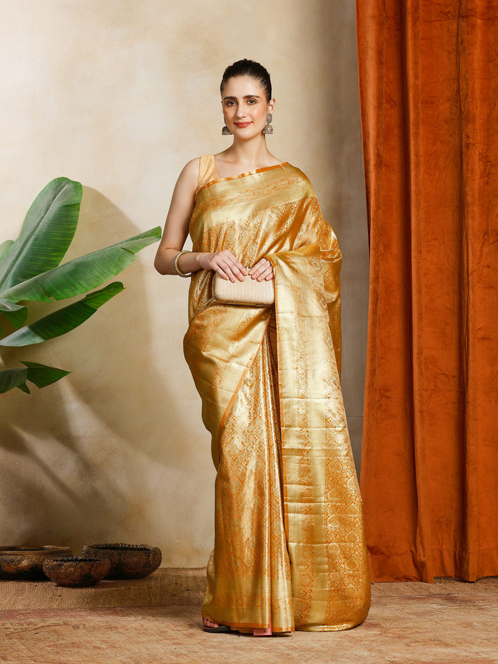 Mustard Kalamkari Woven Design Art Silk Saree