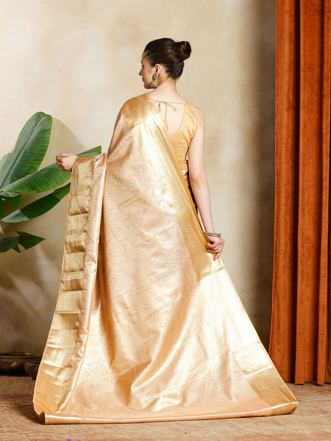 Peach Kalamkari Woven Design Art Silk Saree