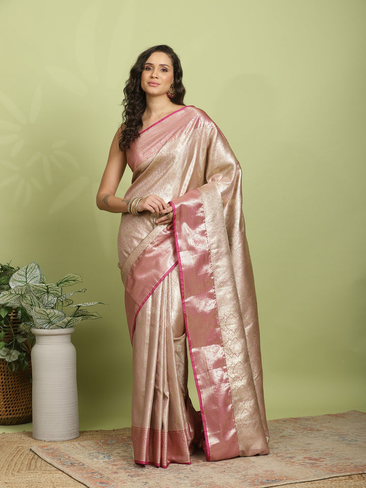 Pink Kalamkari Woven Design Art Silk Saree