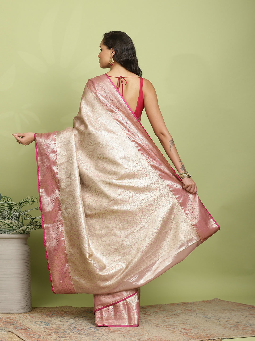 Pink Lavender Woven Design Art Silk Saree