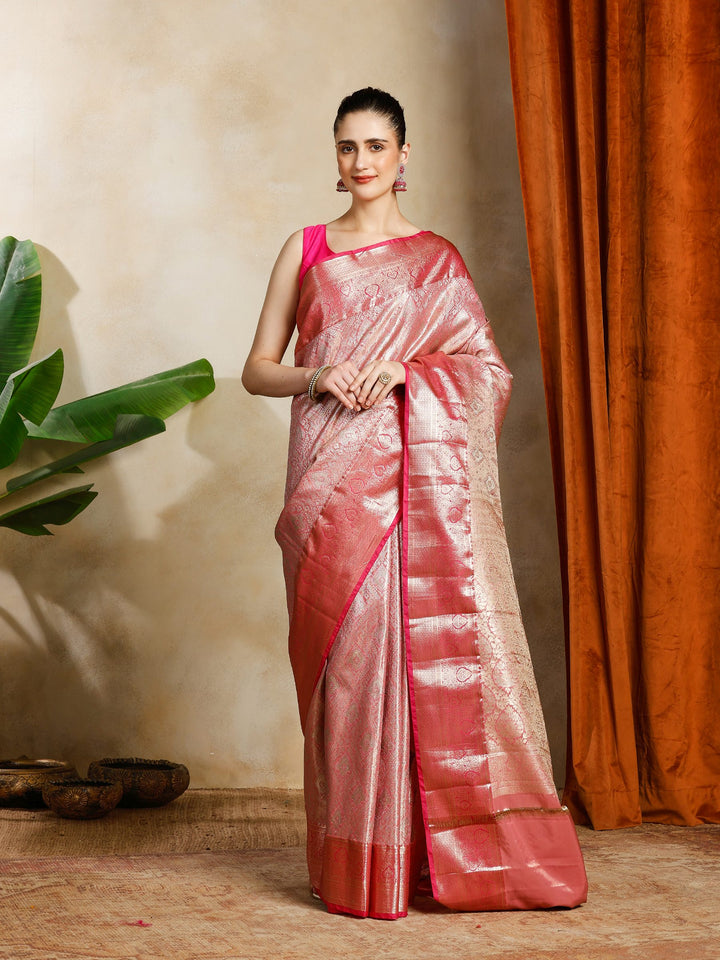 Pink Kalamkari Woven Design Art Silk Saree