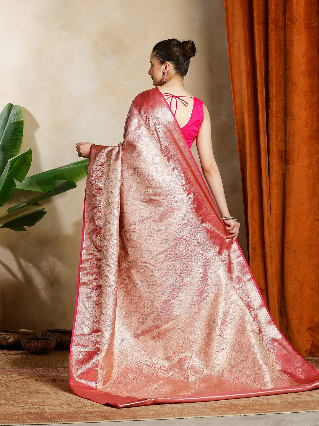 Pink Kalamkari Woven Design Art Silk Saree