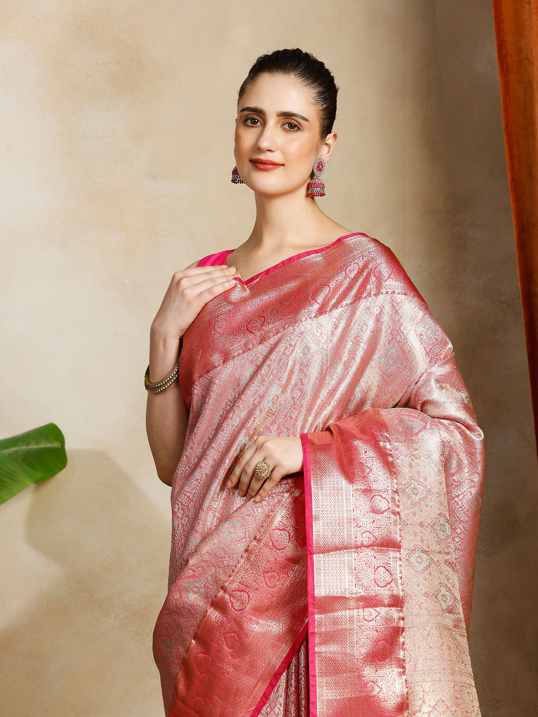 Pink Kalamkari Woven Design Art Silk Saree