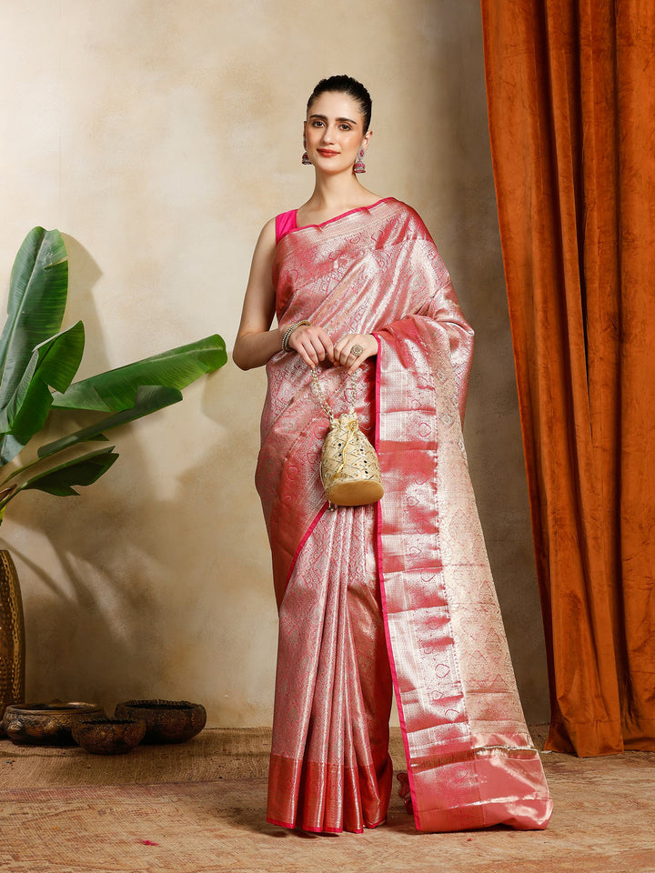 Pink Kalamkari Woven Design Art Silk Saree