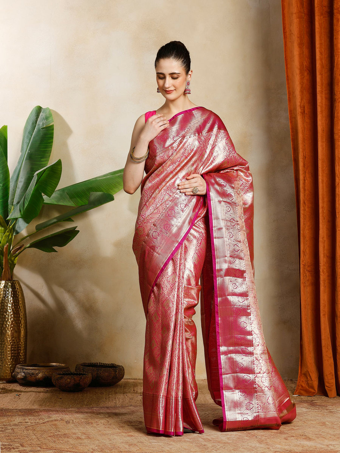 Rani Kalamkari Woven Design Art Silk Saree