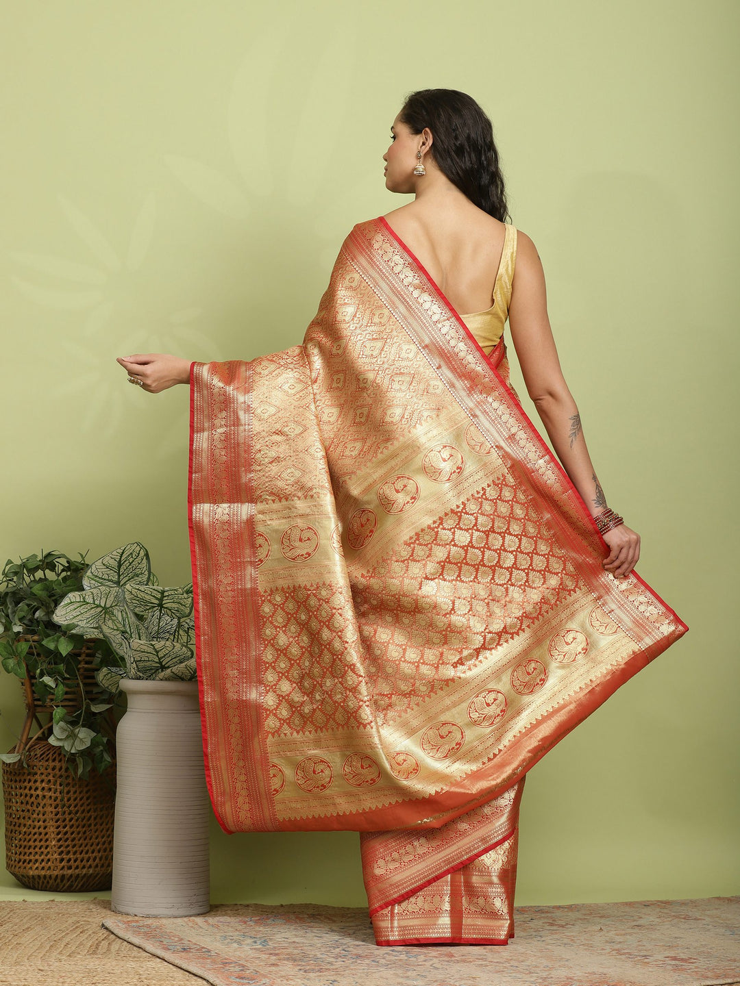 Red Woven Design Art Silk Saree