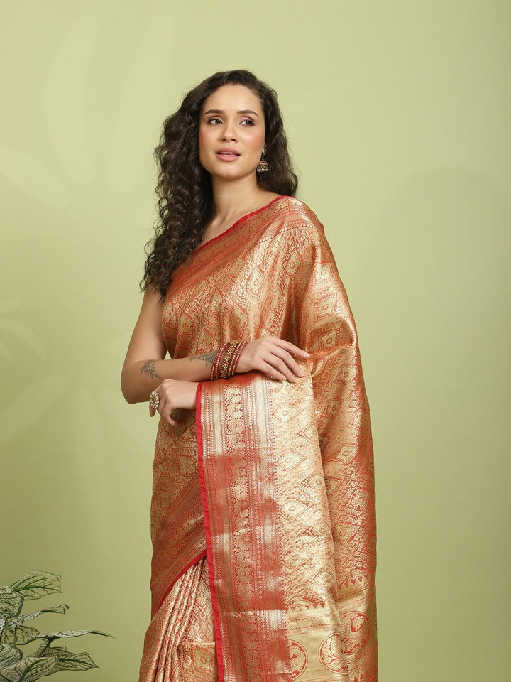 Red Woven Design Art Silk Saree