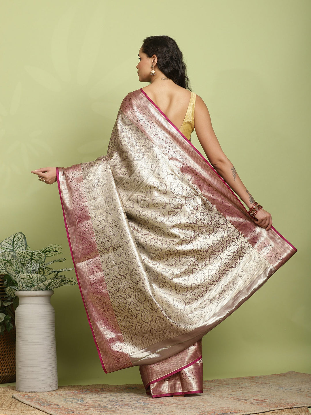Wine Woven Design Art Silk Saree