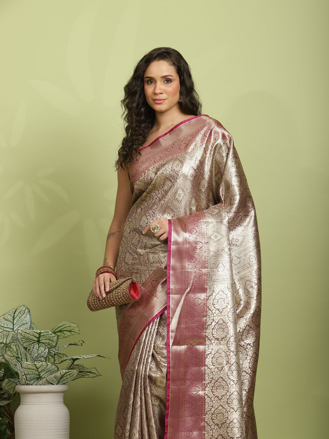 Wine Woven Design Art Silk Saree