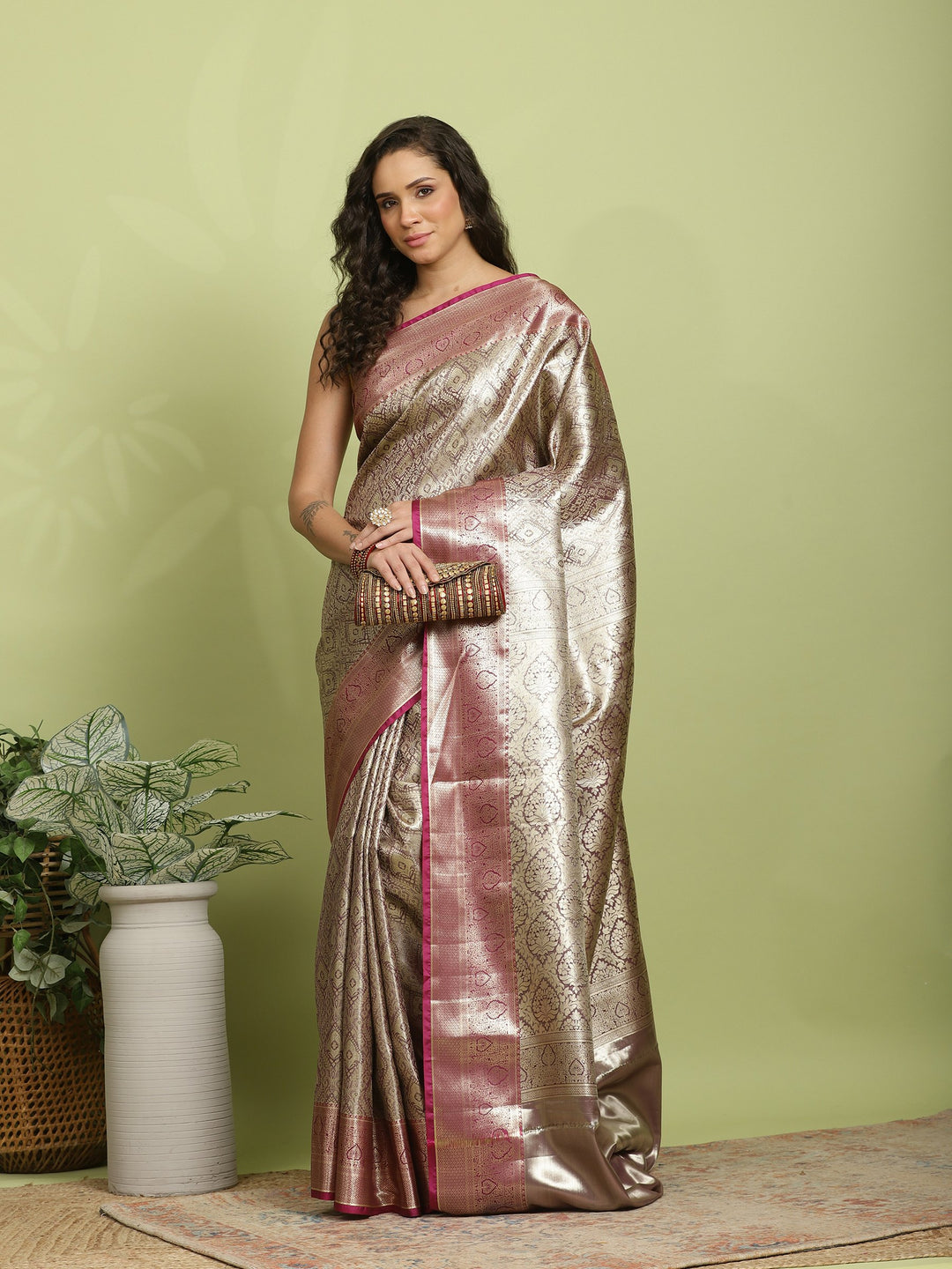Wine Woven Design Art Silk Saree