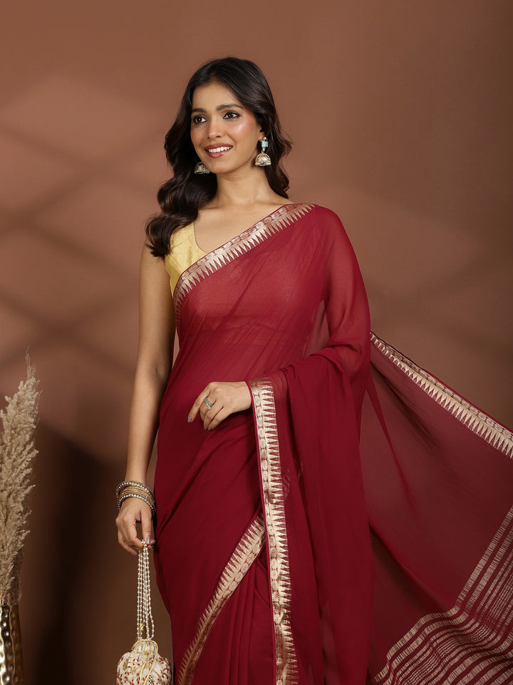Magenta Zari Work Chiffon Saree
