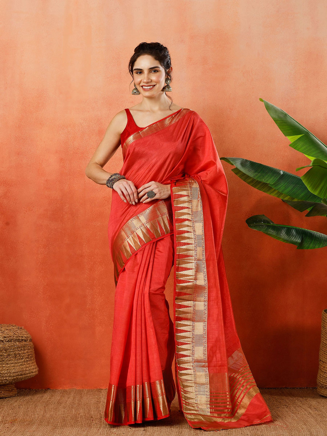 Pink Zari Work Art Silk Saree